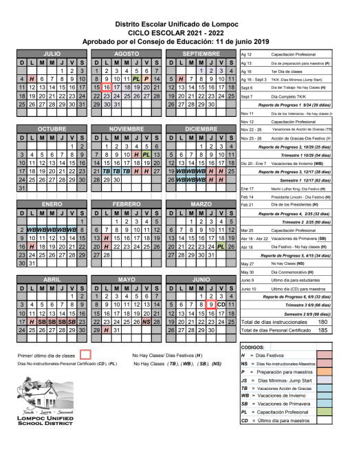 District Calendars - Lompoc Unified School District