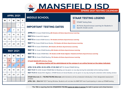 Staar Testing Calendar 2022 Spring 2021 Assessments - Mansfield Independent School District