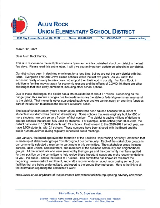 Facilities Repurposing Advisory Committee Alum Rock Union School District