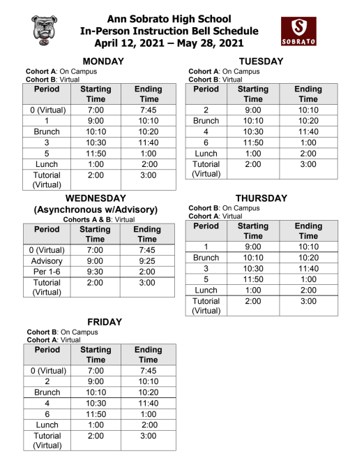 Bell Schedules Sobrato High School Sobrato High School Calendar