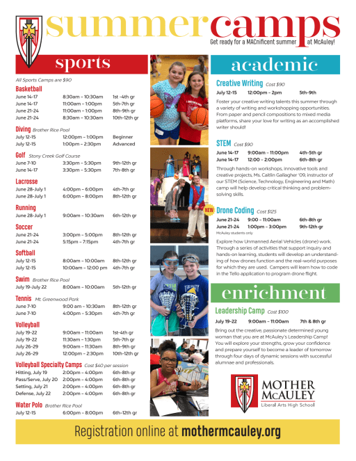 Summer Camps 2021 Mother Mcauley Liberal Arts High School