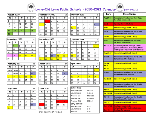 Calendars Region 18 Lyme Old Lyme