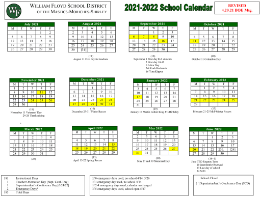Revised District Calendar For 2021 22 School Year News Post
