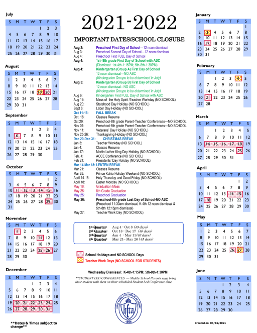 Hi Doe Calendar 2022 23 School Calendar - Holy Family Catholic Academy