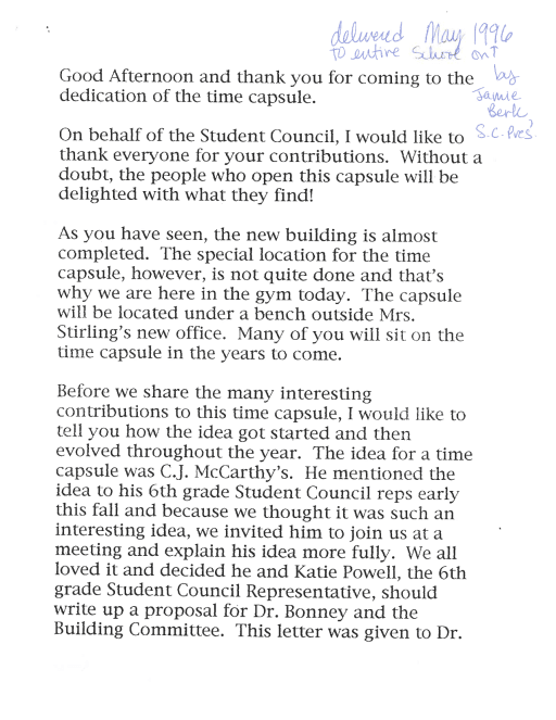 1995-96 Time Capsule - Tower School 2022