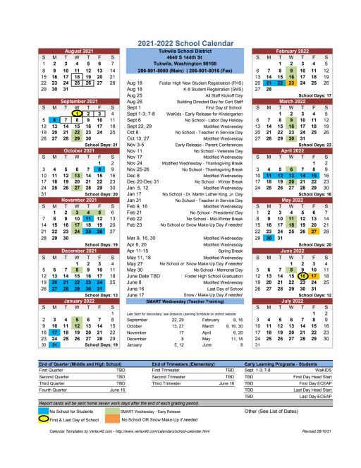 Tukwila School District Calendar