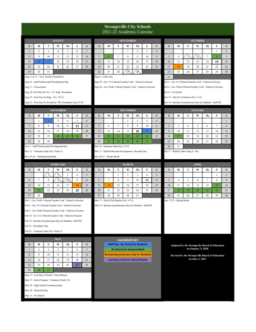 Ohio University Academic Calendar 2022 23 Academic Calendars - Strongsville City School District