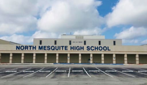 Exterior image of North Mesquite High School. 