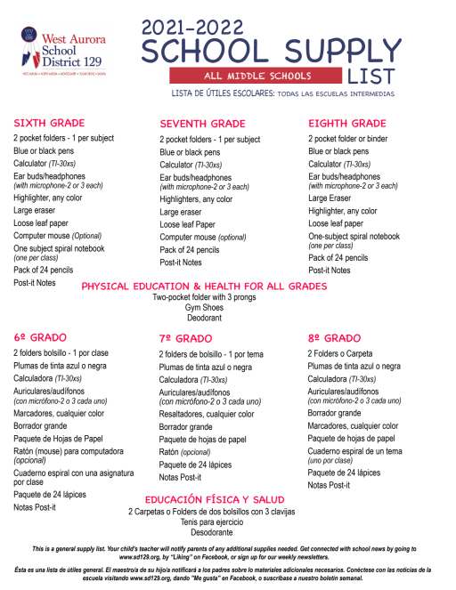 Chewelah Wa School Supply List 2022