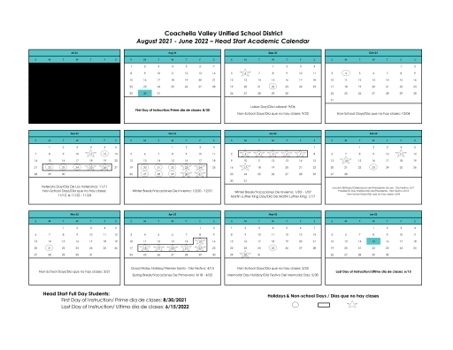 Head Start Calendar - Coachella Valley Unified School District