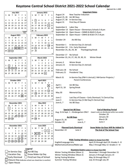 District Calendars - Keystone Central School District
