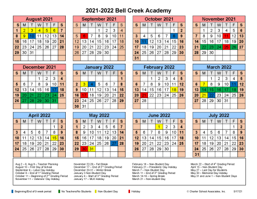 Willow Creek Academy Calendar