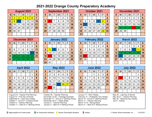 Orange County 2022 Calendar Calendar - Orange County Preparatory Academy