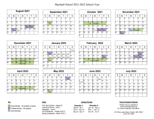 Calendars Marshall School