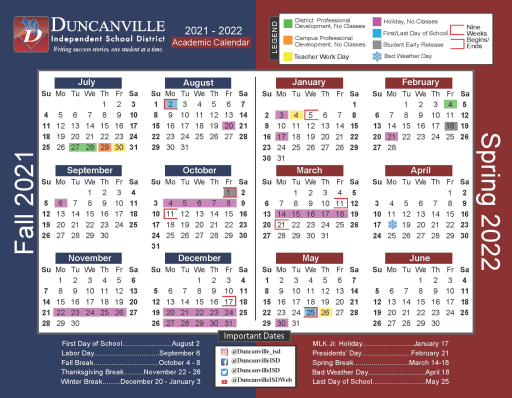 Calendar Duncanville Independent School District