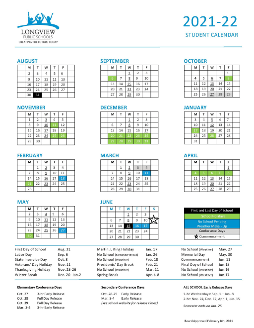 Longview School Calendar 2022-2023
