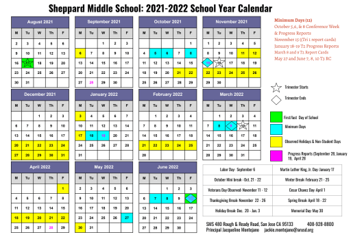 Sjsu Summer 2022 Calendar Academic Calendar - Sheppard Middle School
