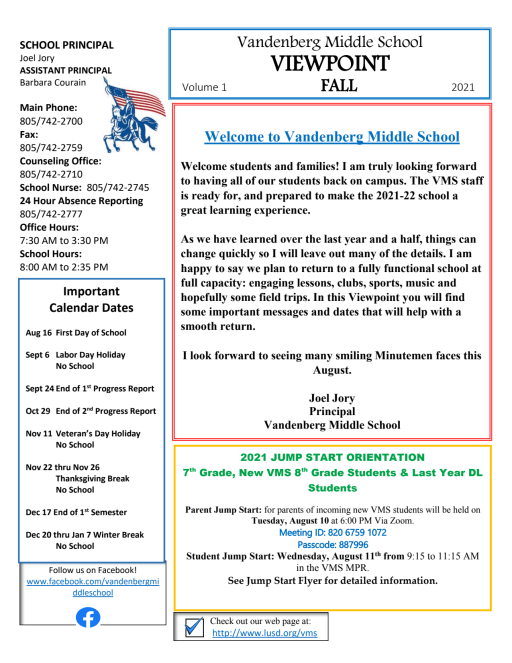 Important Notices Vandenberg Middle School