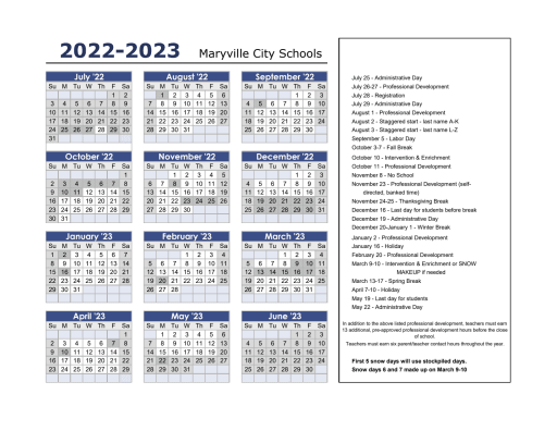 Doe Calendar 2022 2023 2022-23 Calendar (Print Ready) - Maryville City Schools