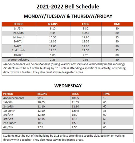 Belllunch Schedules - West Point Jr High School
