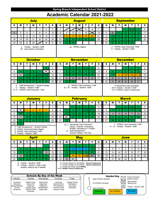 Spring Branch Isd Calendar 2023 Spiral Calendar - Bendwood Elementary School
