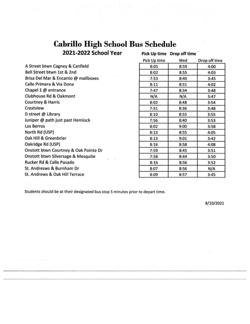 Bus Schedule - Cabrillo High School