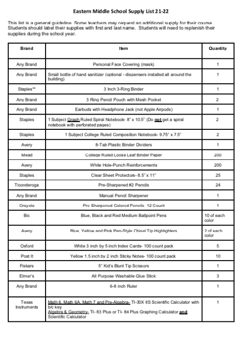 School Supply List Greenwich Public Schools