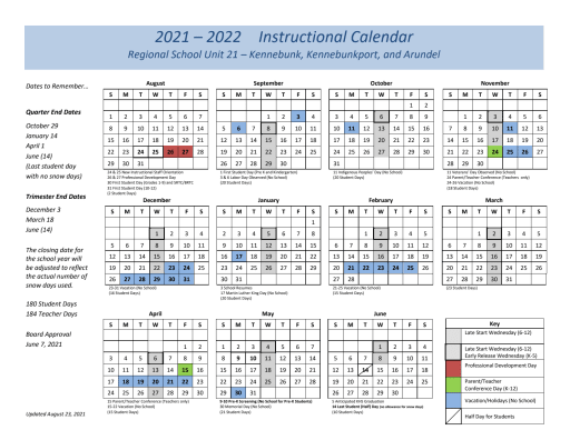 Bowdoin Academic Calendar 2022 23 District And Instructional Calendars - Regional School Unit 21