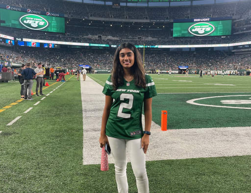 Maya Bhide '23 Sings National Anthem at New York Jets Game