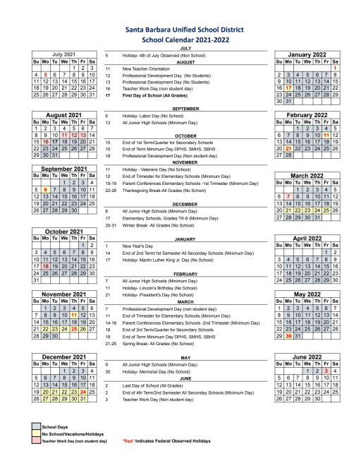 Calendars - Santa Barbara High School