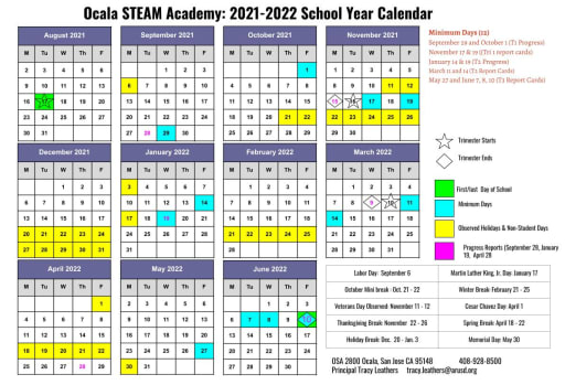 Sjsu Academic Calendar 2022 Academic Calendar - Ocala Steam Academy