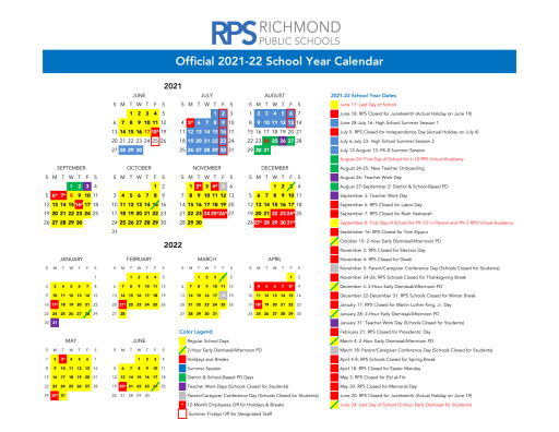 City Tech Spring 2022 Calendar Division Calendar - Richmond Public Schools