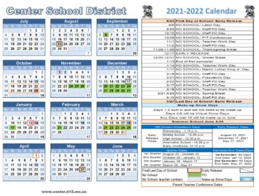 District Calendar - Center School District