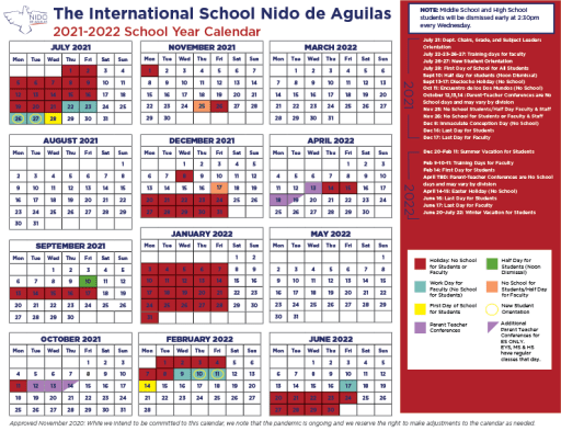 School Year Calendar - International School Nido De Aguilas