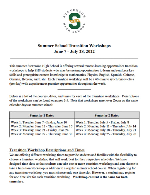 Stevenson University Calendar 2023 Course Selection - Stevenson High School