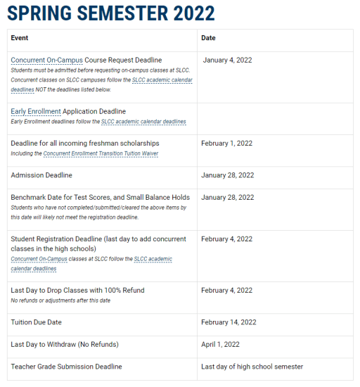 Slcc Academic Calendar 2022 Events And Deadlines - Davis School District