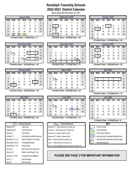K12 Calendar 2022 2023 2022 - 2023 Annual Calendar - Randolph Township School District