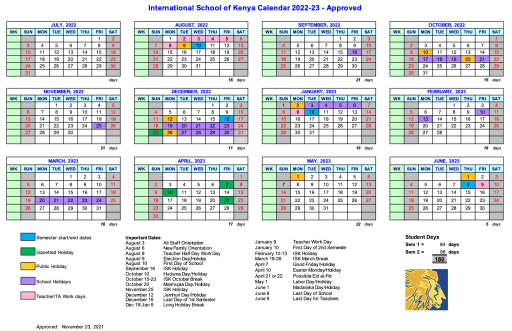 School Calendar – International School Of Kenya