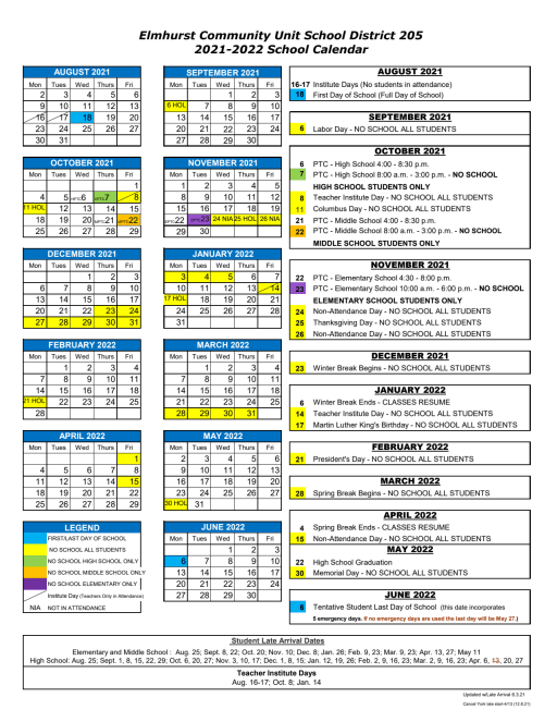 Cusd Calendar 2022 2023 Calendars - Elmhurst Community Unit School District 205