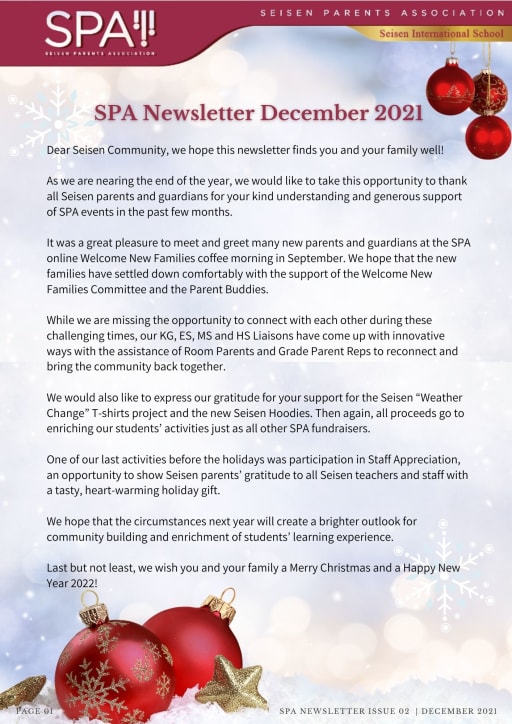 Spa Newsletter December 21 Spa News