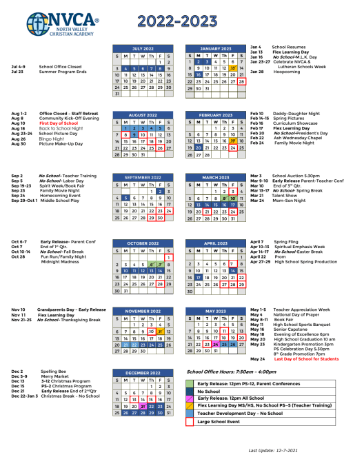 22-23 School Calendar - North Valley Christian Academy