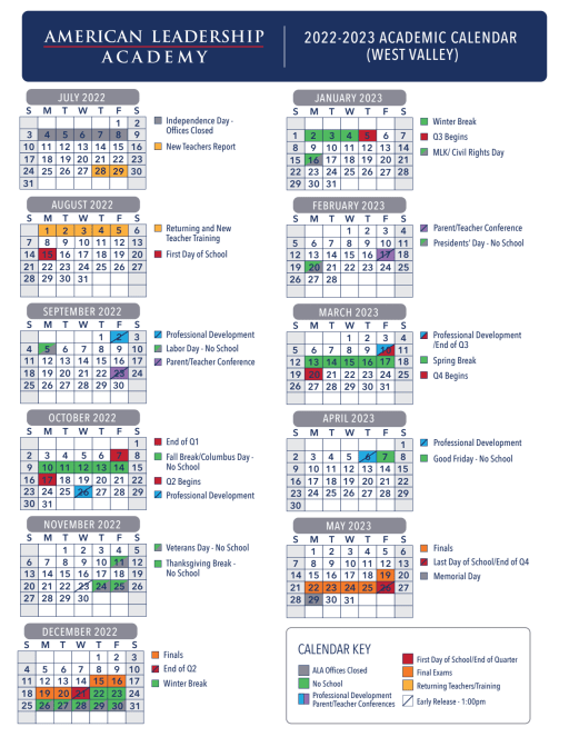 Snow College Calendar 2022 District Calendars | American Leadership Academy
