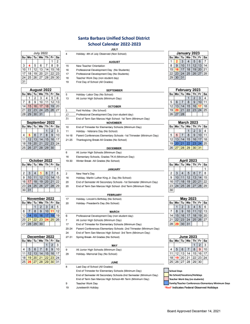 Calendars - Santa Barbara High School
