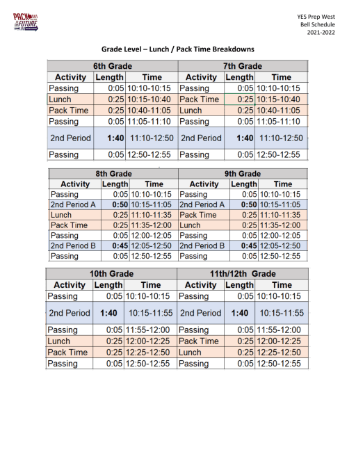 Bell Schedule - YES Prep West