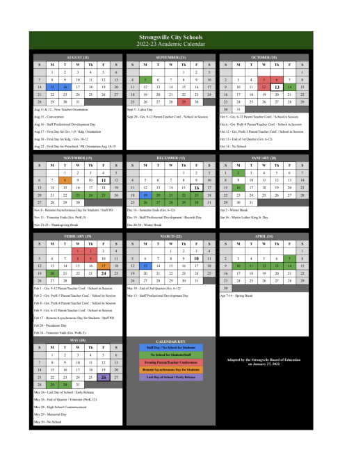 Chapman Academic Calendar 2022 2022-23 Academic Calendar - Strongsville City School District