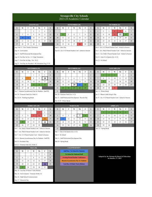 Scs Calendar 2023 24 2023-24 Academic Calendar - Strongsville City School District