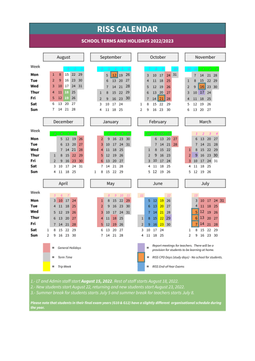 Calendar 2022-2023 - Rotterdam International Secondary School