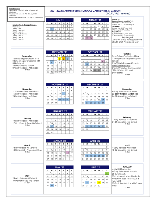 Mps Calendar 2022 Calendar - Mashpee Public Schools
