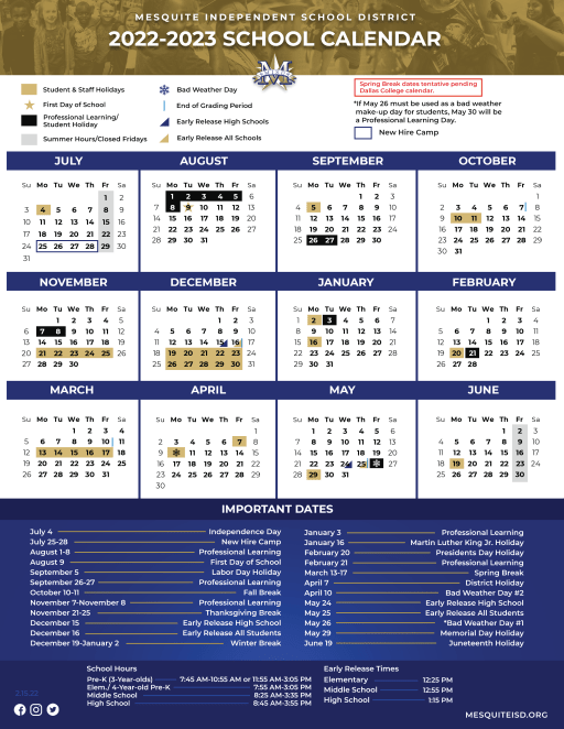 Mesquite Isd Calendar 2023 24 2022-23 District Calendar - Mesquite Isd