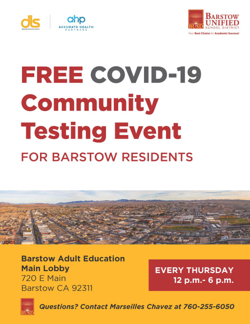 COVID-19 Free Community Testing - Barstow Unified School District